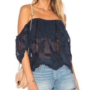 Revolve Lovers + Friends Life's a Beach Navy Blue Off Shoulder Top Womens Size M